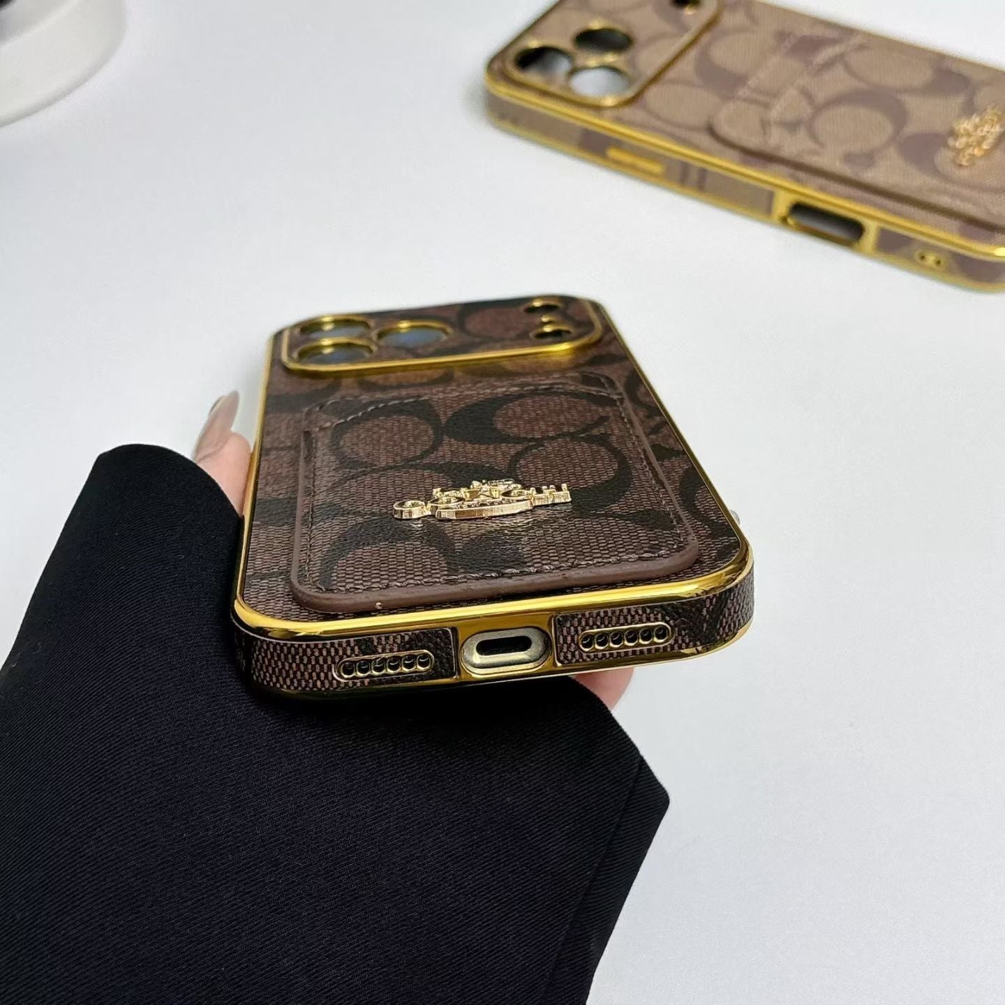 Electroplated Coach Card Holder Phone Case for iPhone 13-17 Pro Max