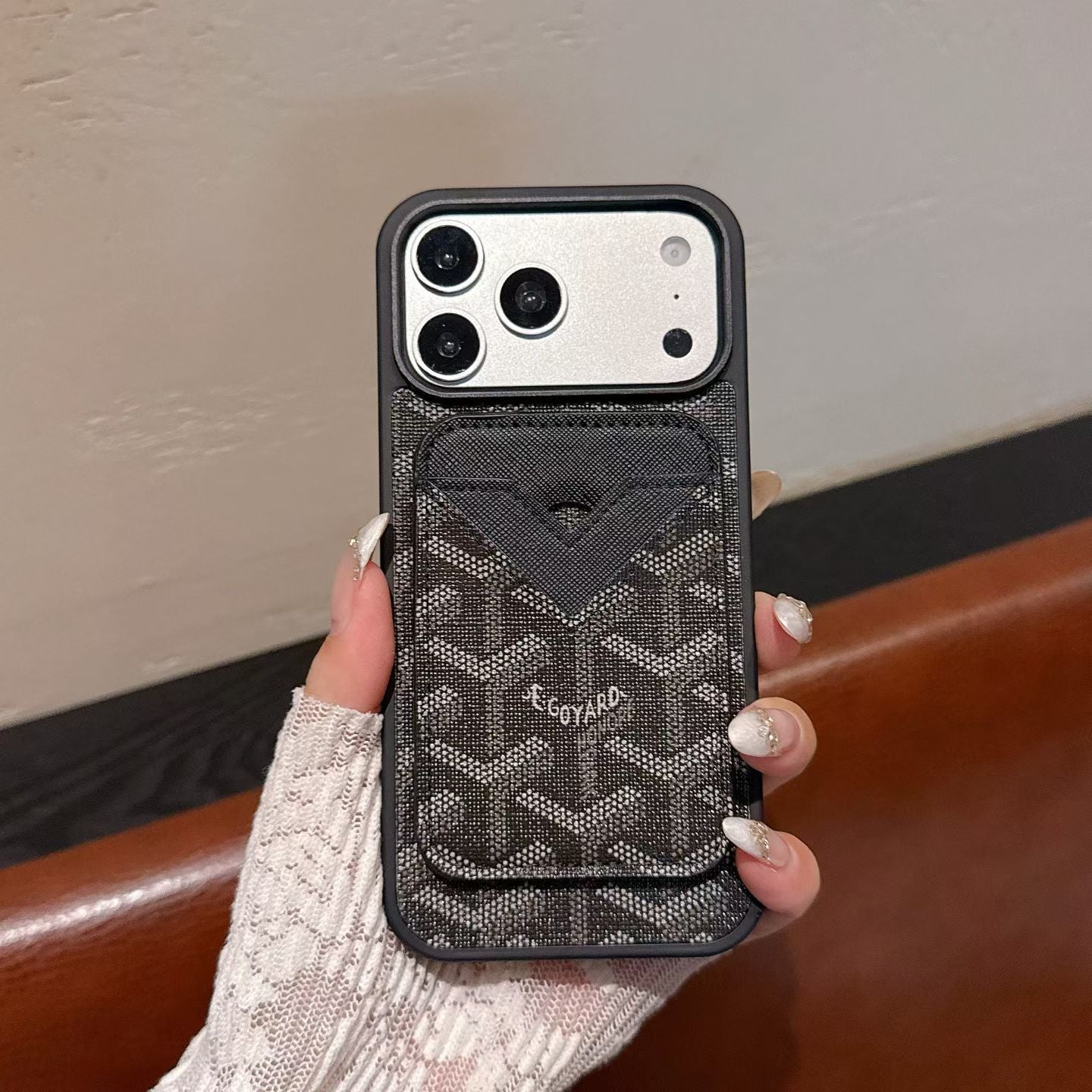 Goyard Magnet Card Holder Phone Case For iPhone 13-17 Pro Max