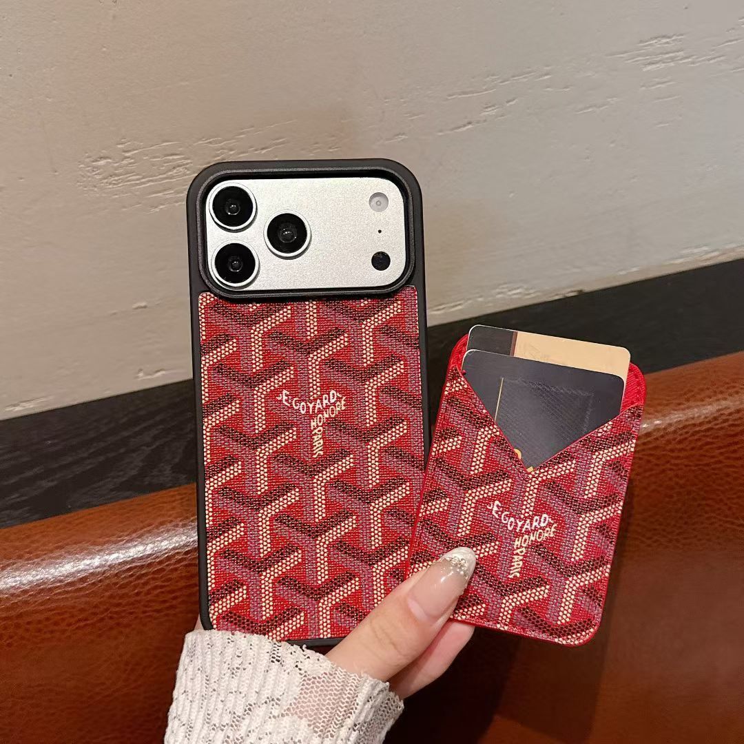 Goyard Magnet Card Holder Phone Case For iPhone 13-17 Pro Max