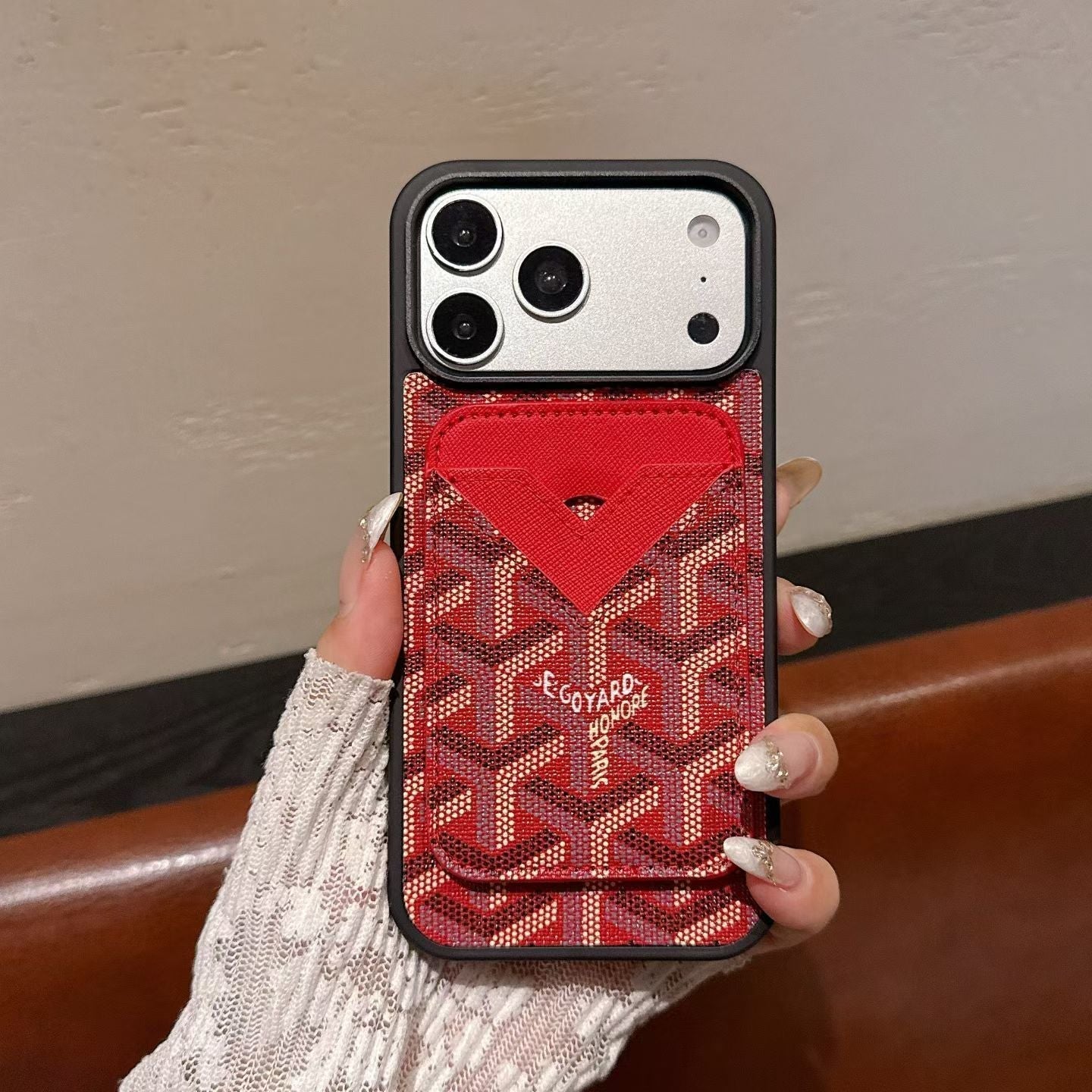 Goyard Magnet Card Holder Phone Case For iPhone 13-17 Pro Max