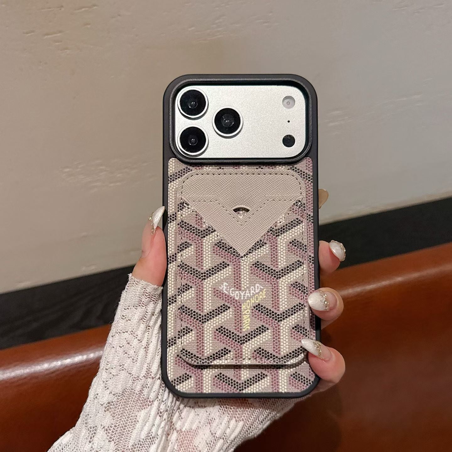 Goyard Magnet Card Holder Phone Case For iPhone 13-17 Pro Max