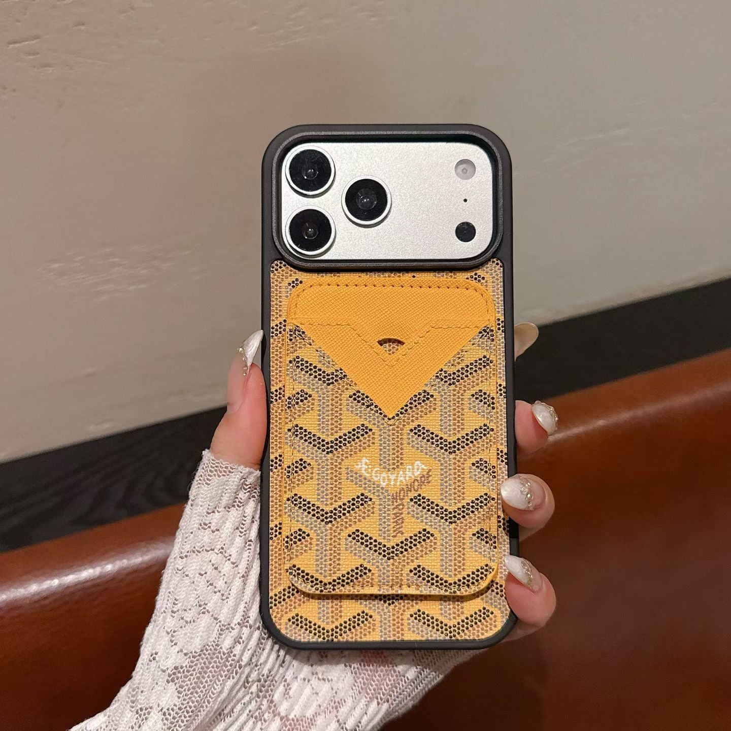 Goyard Magnet Card Holder Phone Case For iPhone 13-17 Pro Max