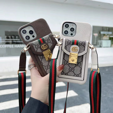 Crossbody Leather Case With Card Slot & Lanyard For iPhone 11-16 Pro Max