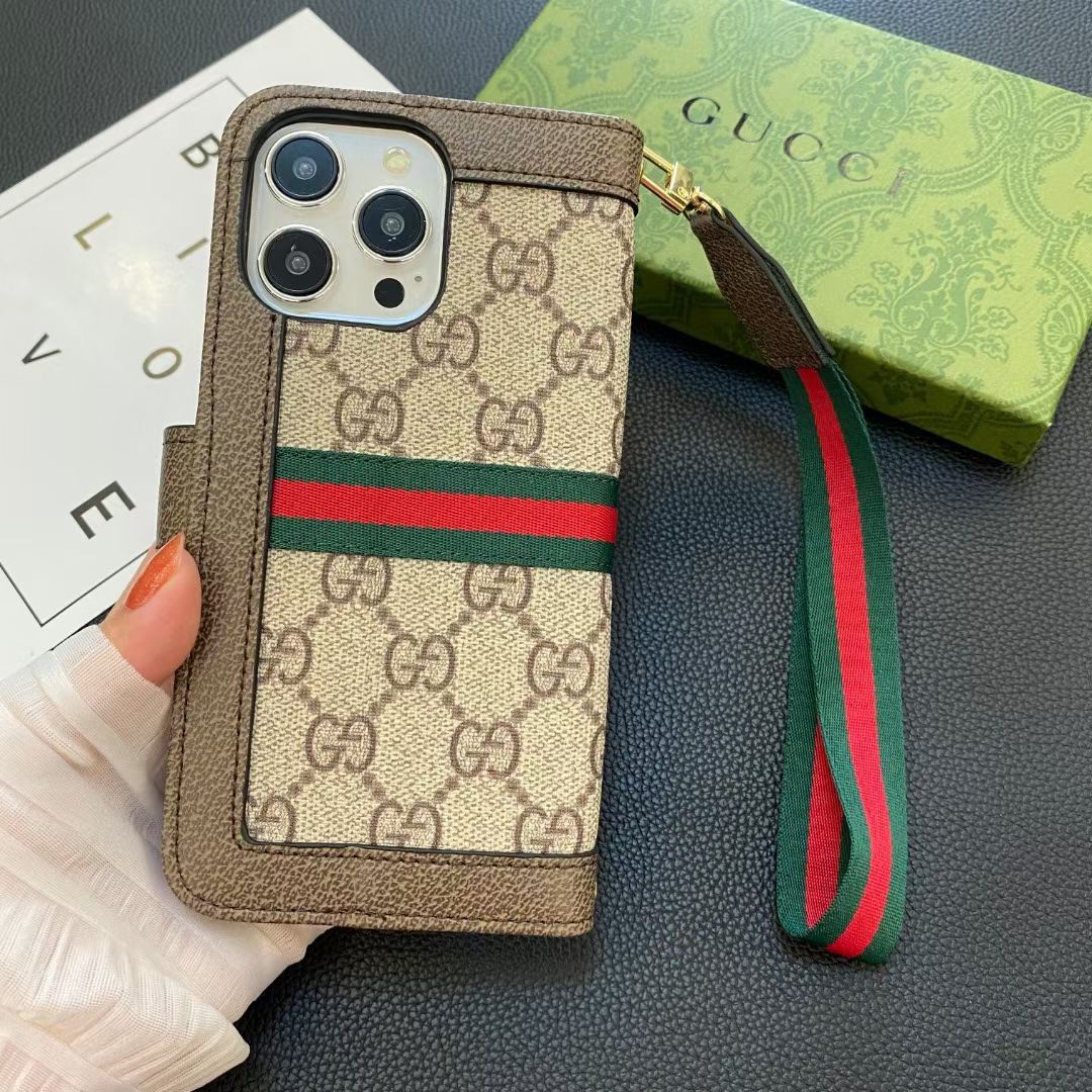 Synthetic Leather Wallet Case With Card Slots & Wrist Strap For iPhone 12-16 Pro Max
