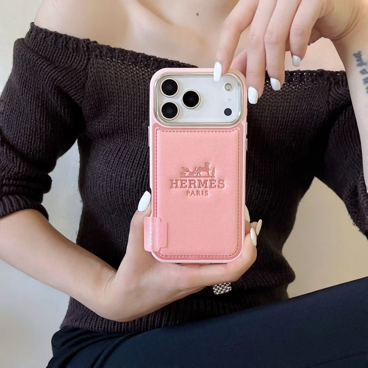 Hermes Leather Phone Case for iPhone 13-17 Pro Max