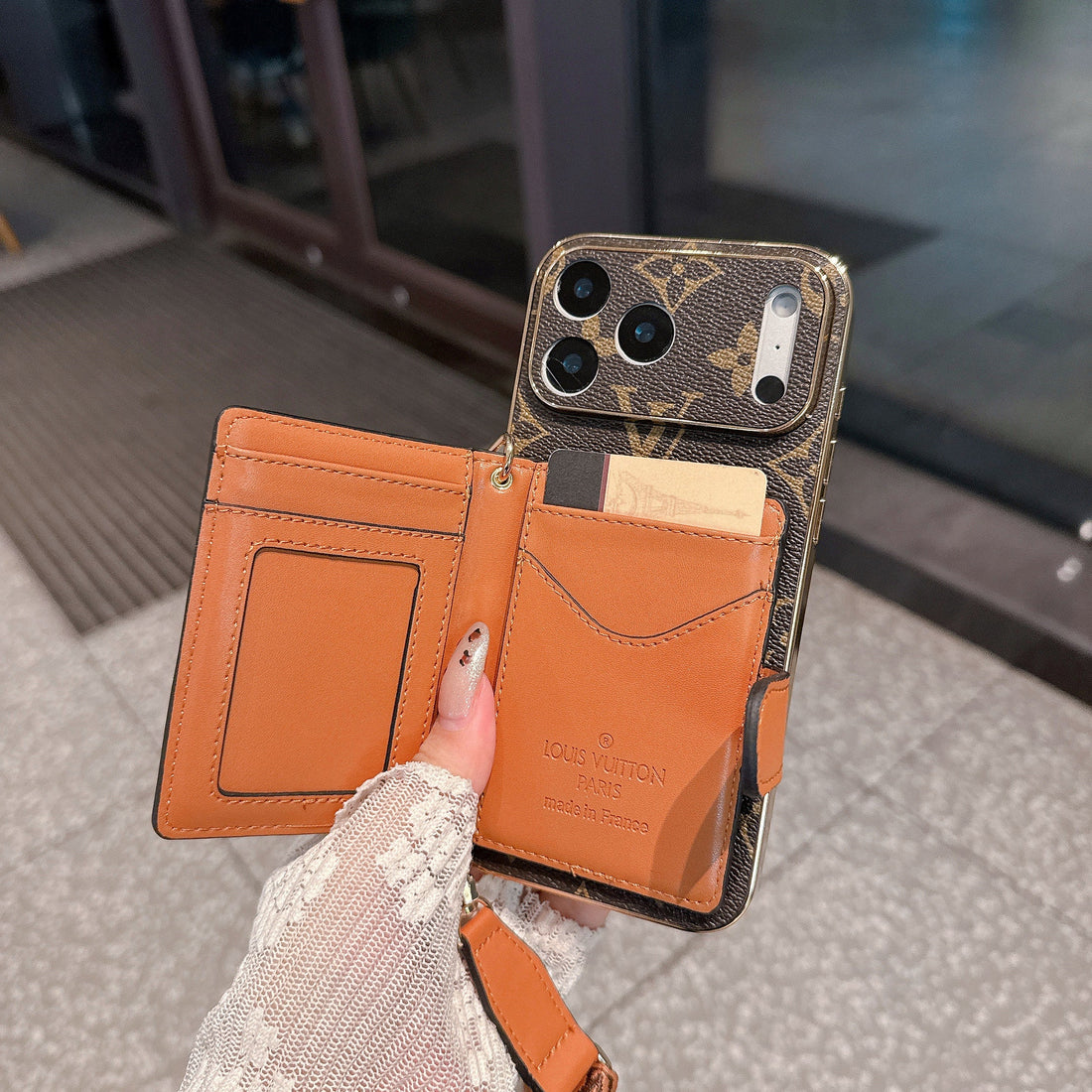 Orange Crossbody Case With Flip Wallet & Adjustable Strap