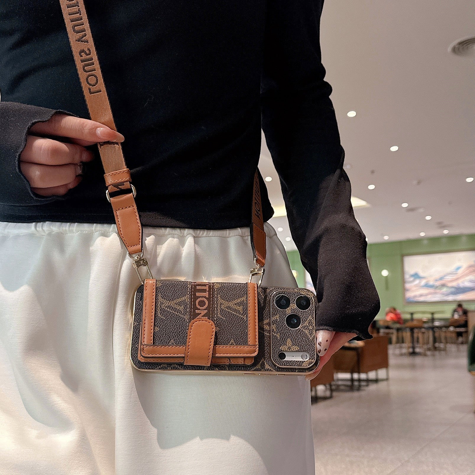 Orange Crossbody Case With Flip Wallet & Adjustable Strap