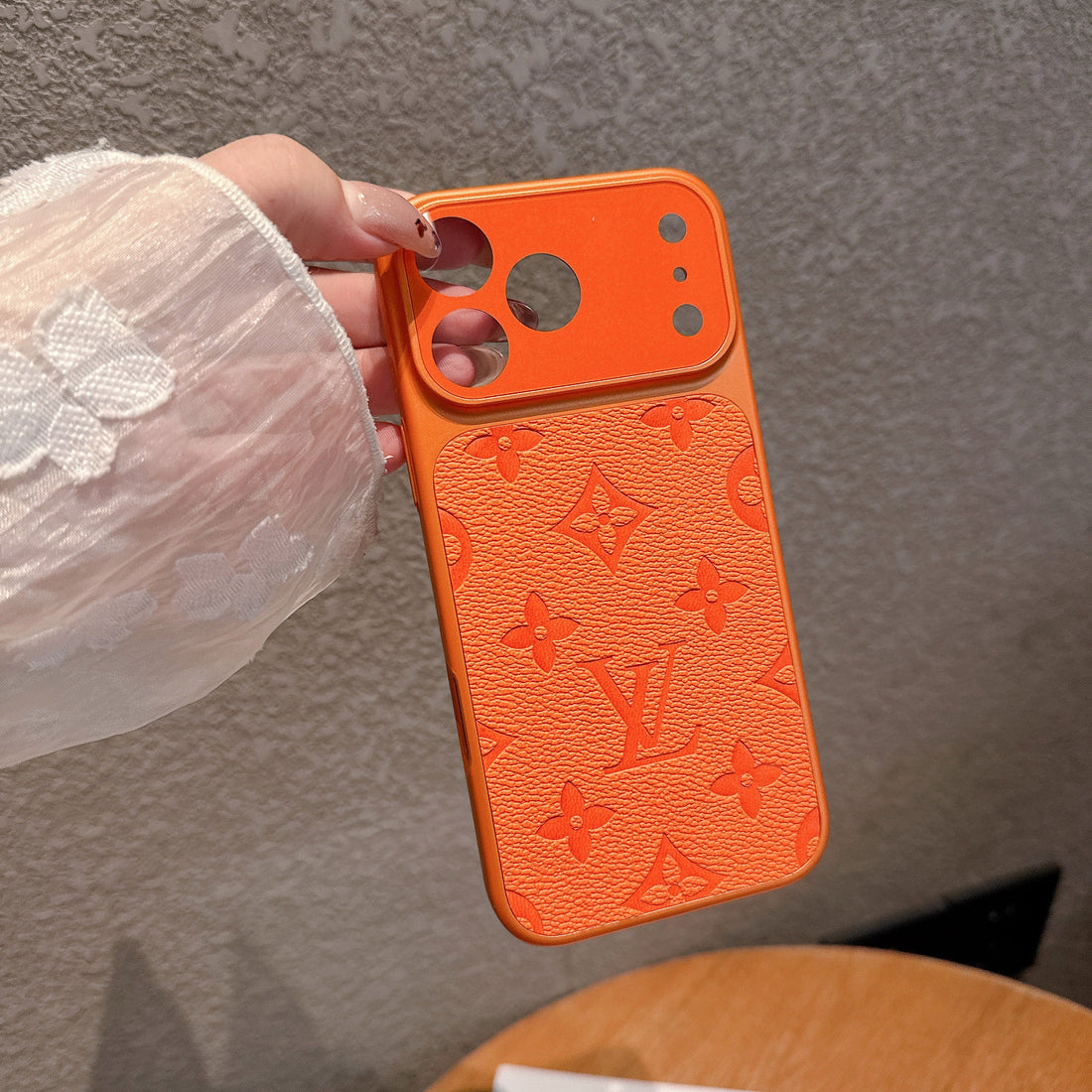 Tangerine Monogram Leather Case For iPhone 15-17 Pro Max