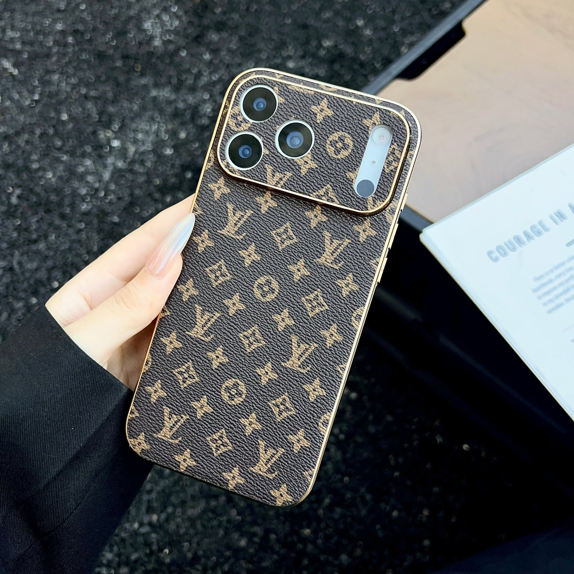 Luxury Monogram Leather Gold Frame Case For iPhone 16-17 Pro Max