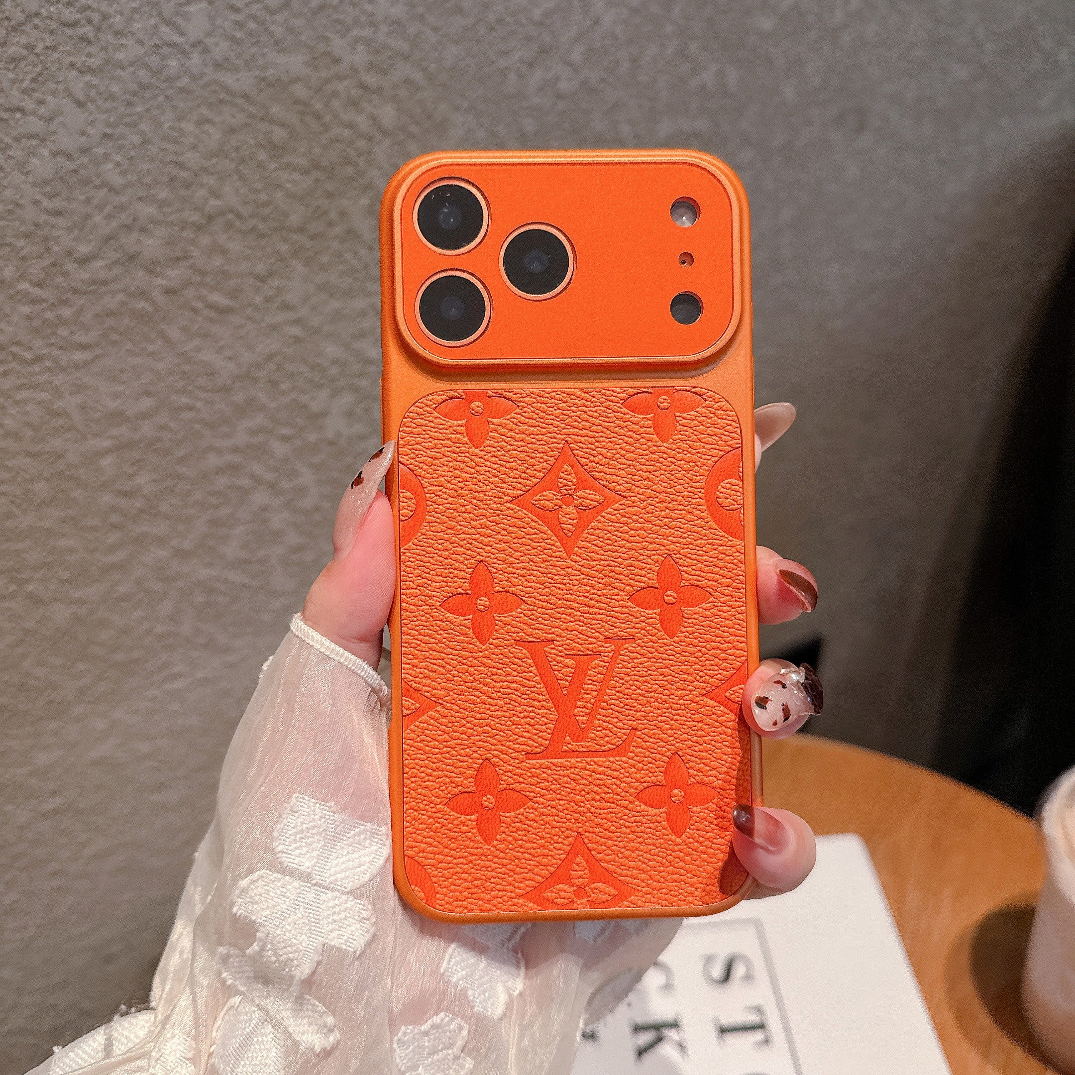 Tangerine Monogram Leather Case For iPhone 15-17 Pro Max