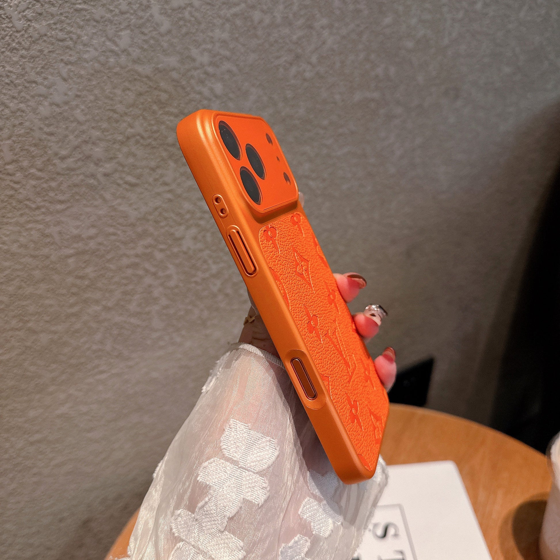 Tangerine Monogram Leather Case For iPhone 15-17 Pro Max