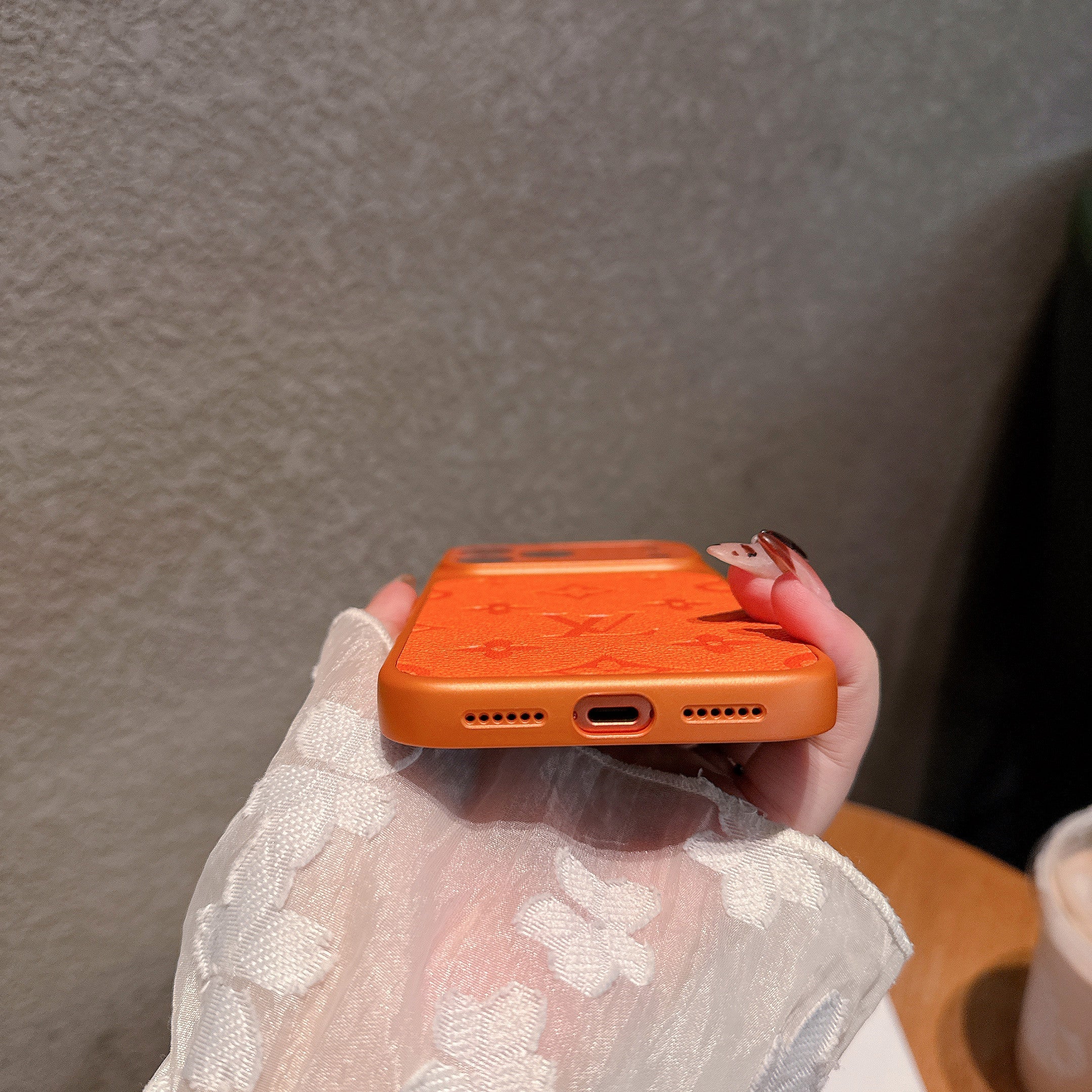 Tangerine Monogram Leather Case For iPhone 15-17 Pro Max