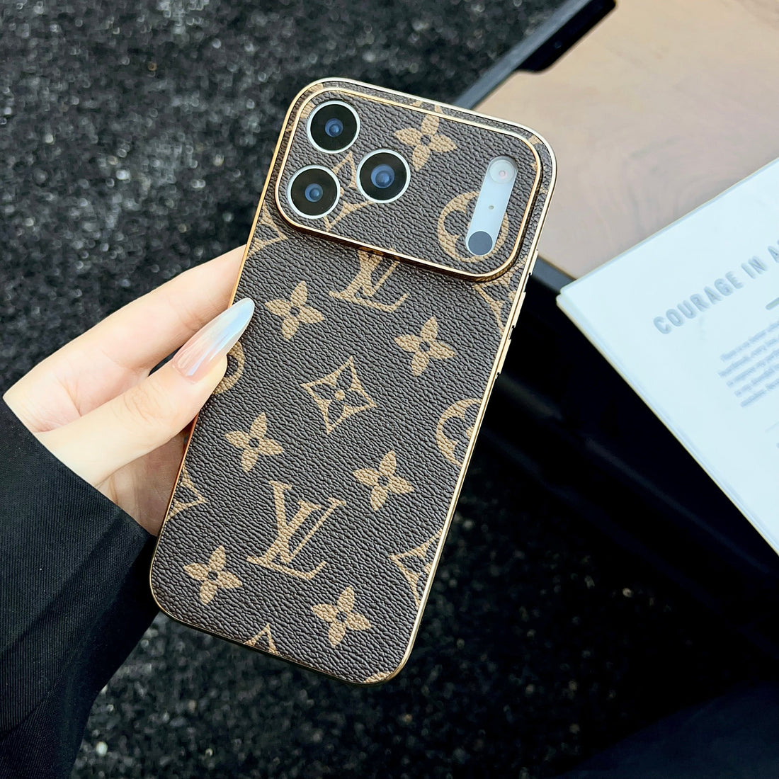 Luxury Monogram Leather Gold Frame Case For iPhone 16-17 Pro Max