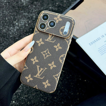 Luxury Monogram Leather Gold Frame Case For iPhone 16-17 Pro Max