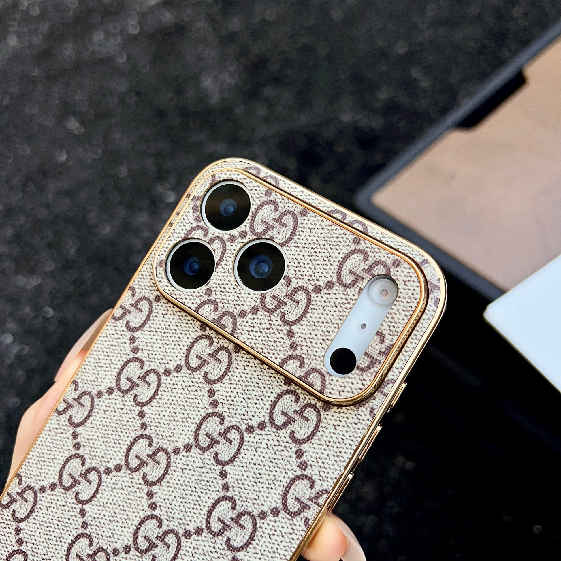 Luxury Monogram Leather Gold Frame Case For iPhone 16-17 Pro Max