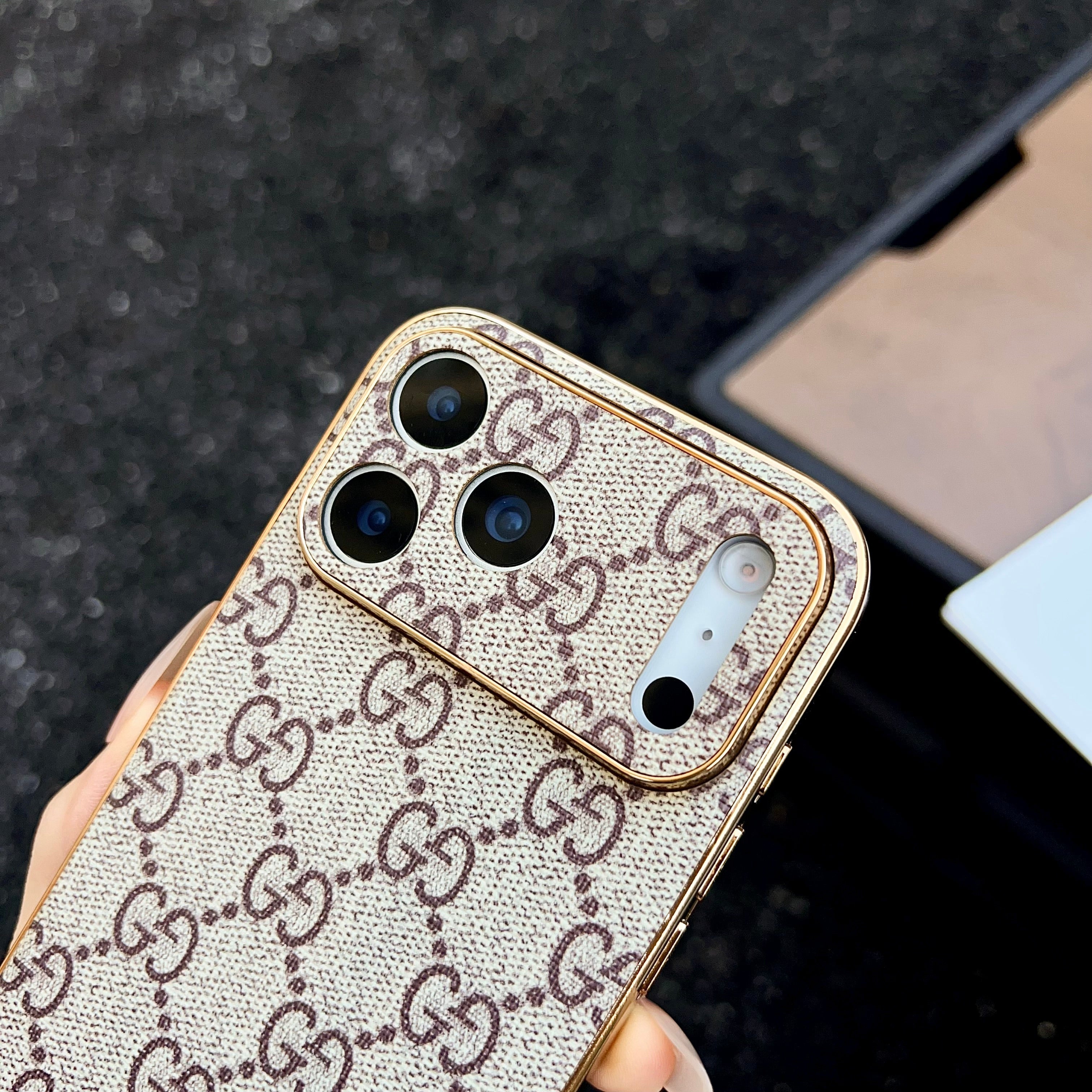 Luxury Monogram Leather Gold Frame Case For iPhone 16-17 Pro Max