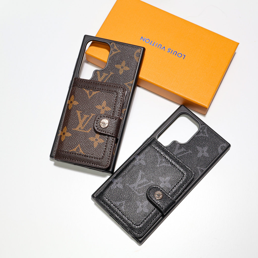 Brown Monogram Leather Wallet Case for Samsung Galaxy S22-S26 Ultra