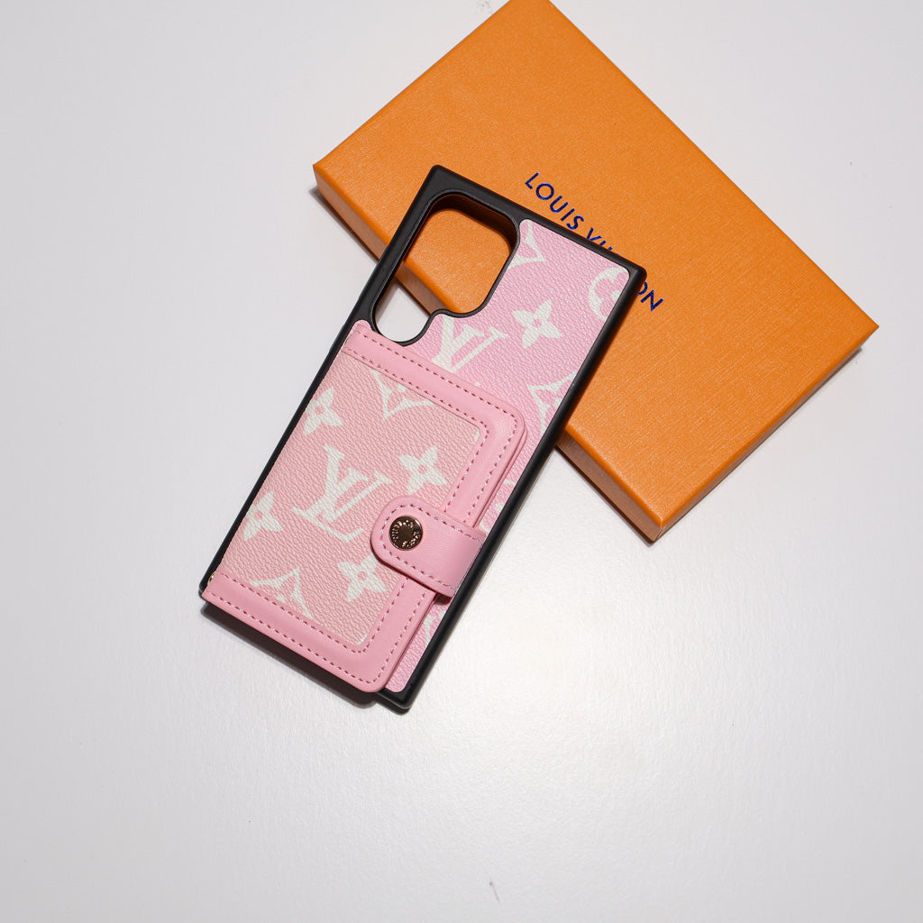 Brown Monogram Leather Wallet Case for Samsung Galaxy S22-S26 Ultra