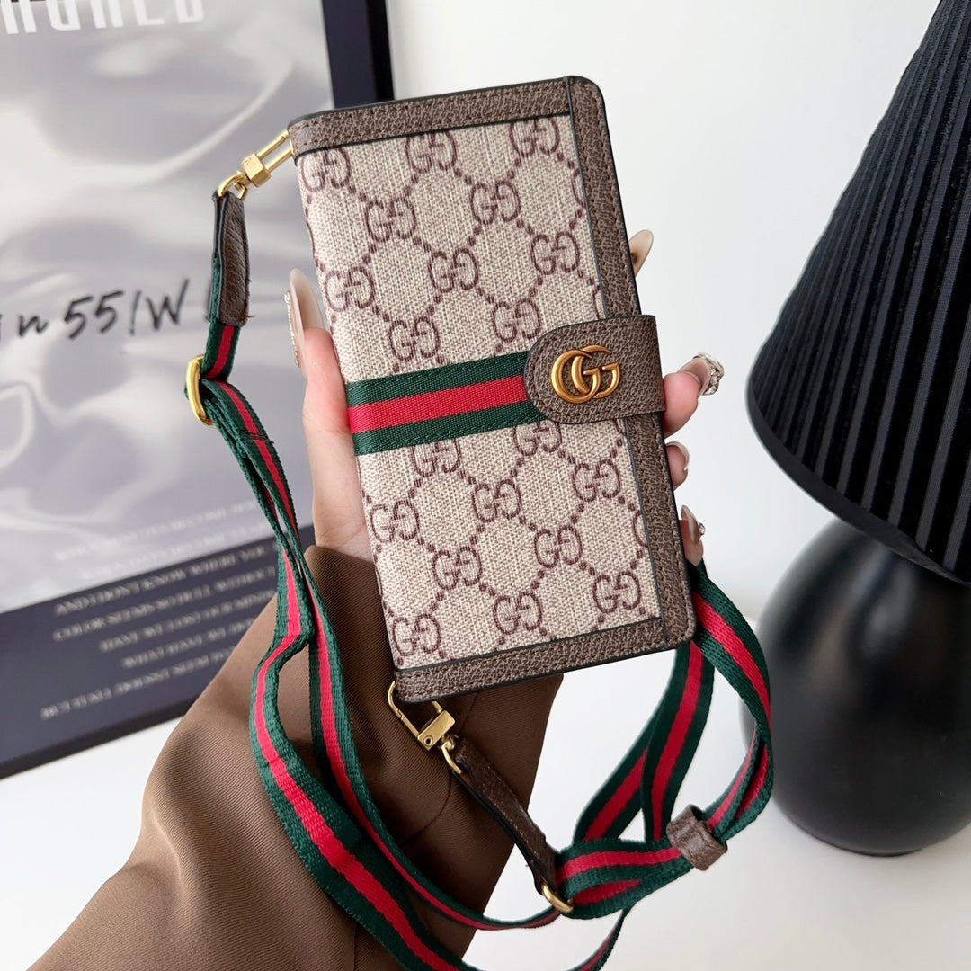 LV Crossbody Wallet Phone Case for iPhone 12-16 Pro Max Plus Black Checkered