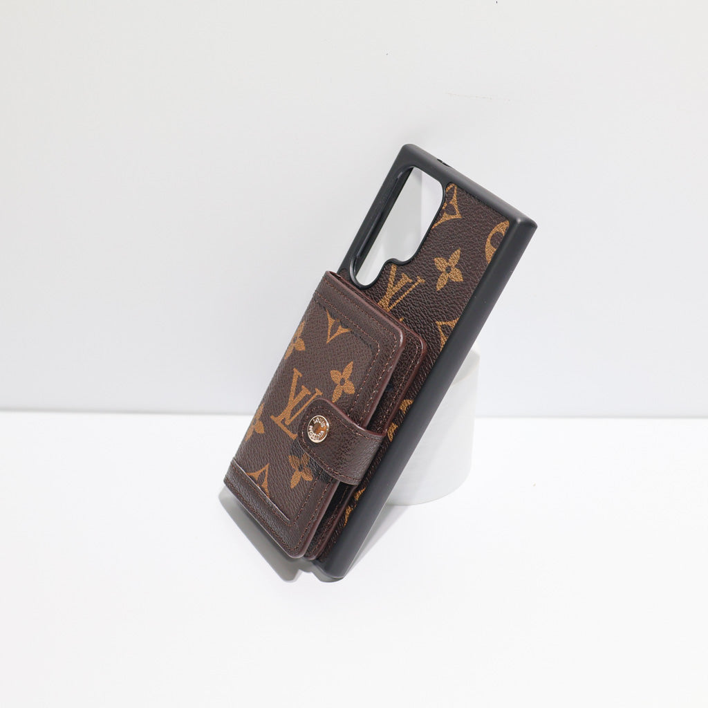 Brown Monogram Leather Wallet Case for Samsung Galaxy S22-S26 Ultra