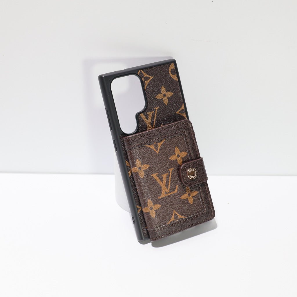 Brown Monogram Leather Wallet Case for Samsung Galaxy S22-S26 Ultra