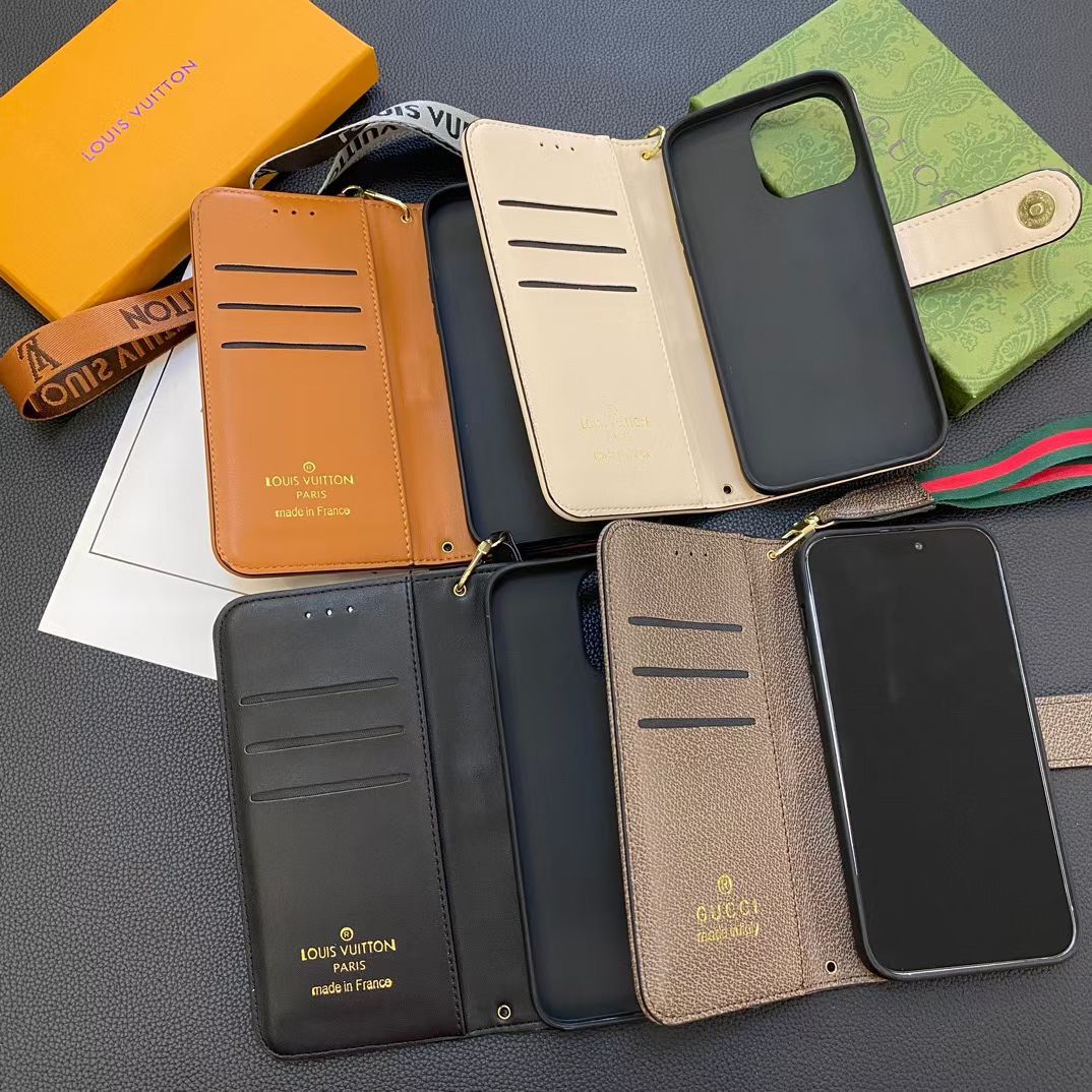 Synthetic Leather Wallet Case With Card Slots & Wrist Strap For iPhone 12-16 Pro Max