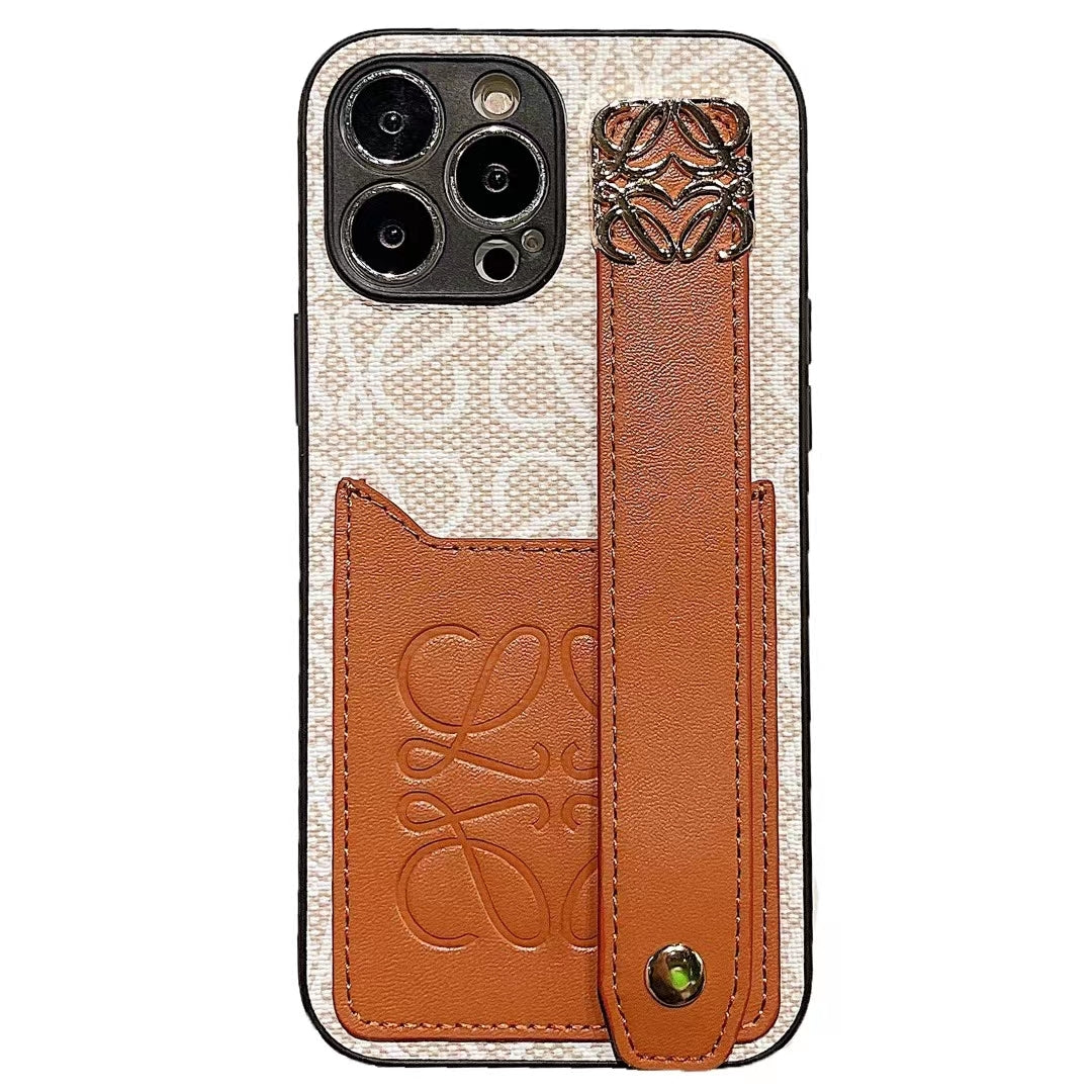 Designer TPU Phone Case With Card Holder & Hand Strap For iPhone 12-14 Pro Max