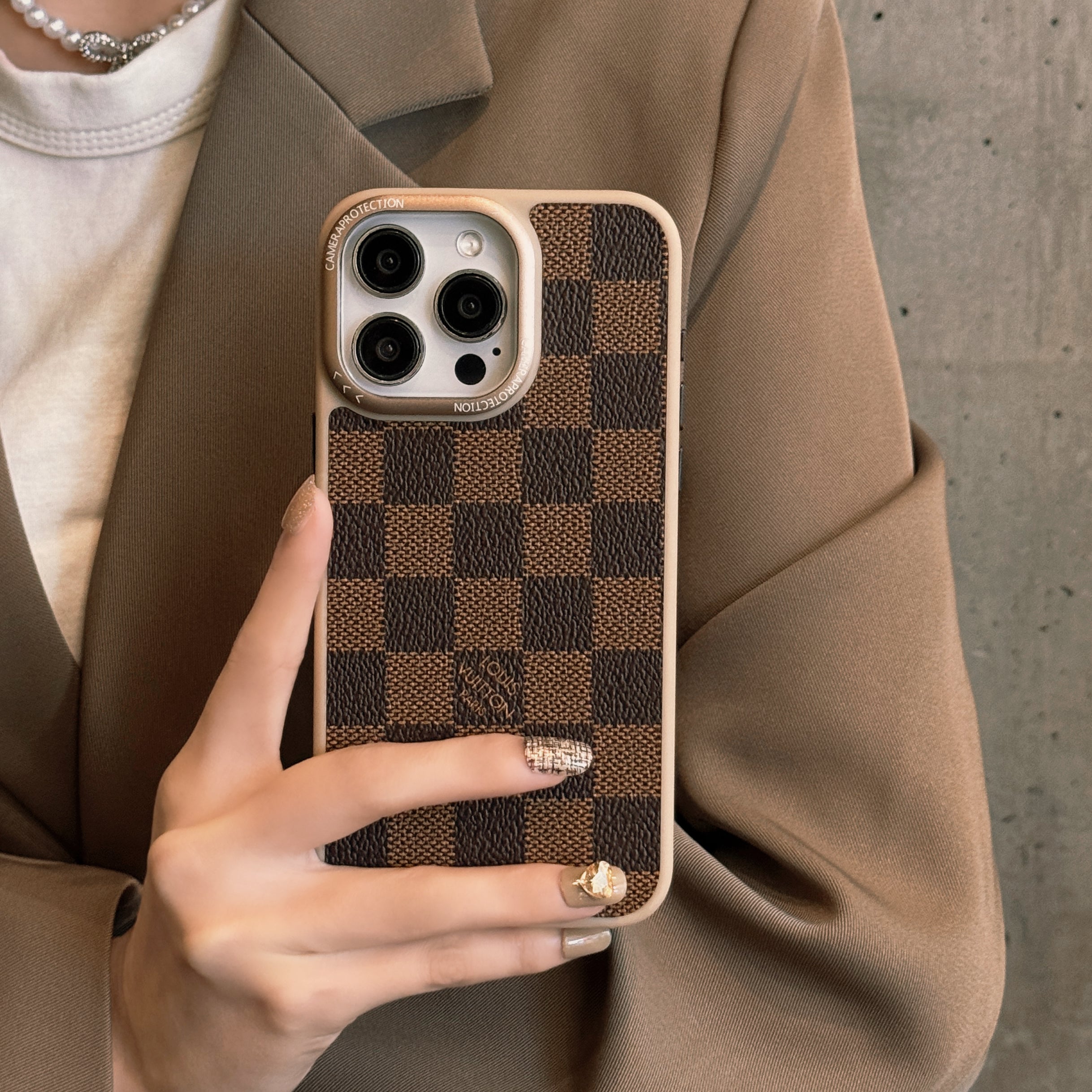 Classic LV Leather Case For iPhone 13-16 Pro Max