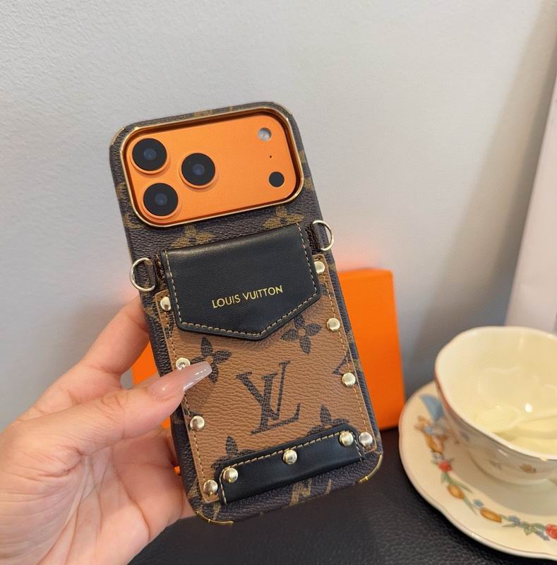Black LV Card Holder Phone Case For iPhone 12-17 Pro Max