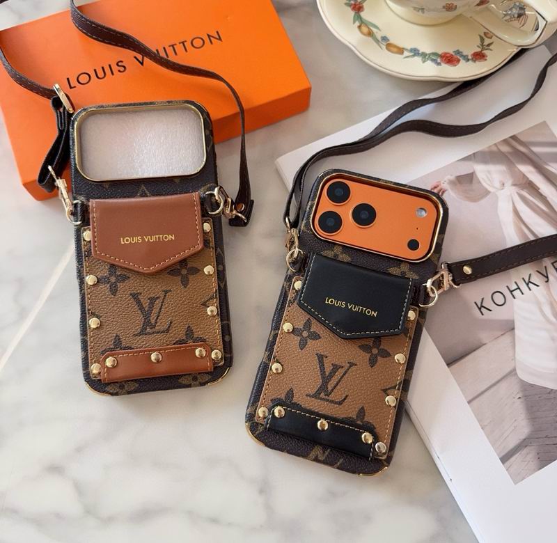 Black LV Card Holder Phone Case For iPhone 12-17 Pro Max