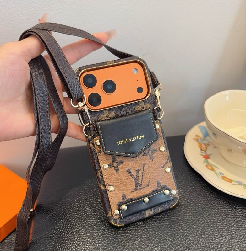 Black LV Card Holder Phone Case For iPhone 12-17 Pro Max