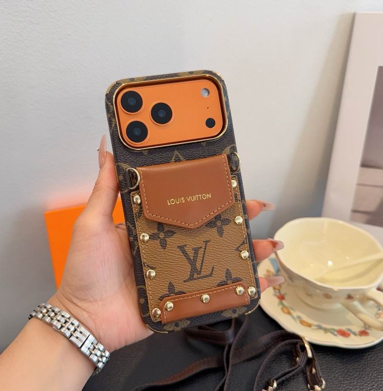 Black LV Card Holder Phone Case For iPhone 12-17 Pro Max