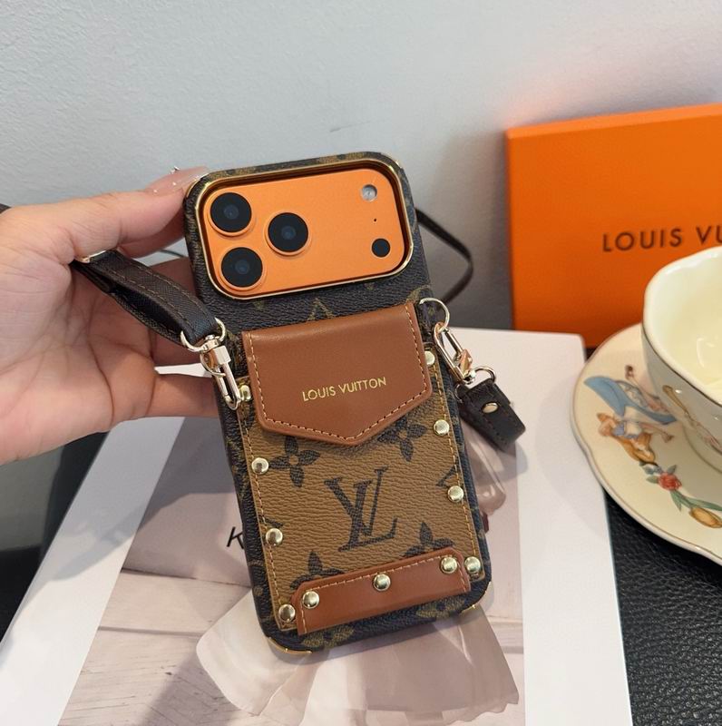Black LV Card Holder Phone Case For iPhone 12-17 Pro Max