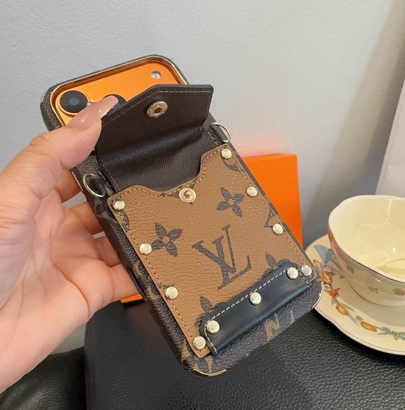 Black LV Card Holder Phone Case For iPhone 12-17 Pro Max