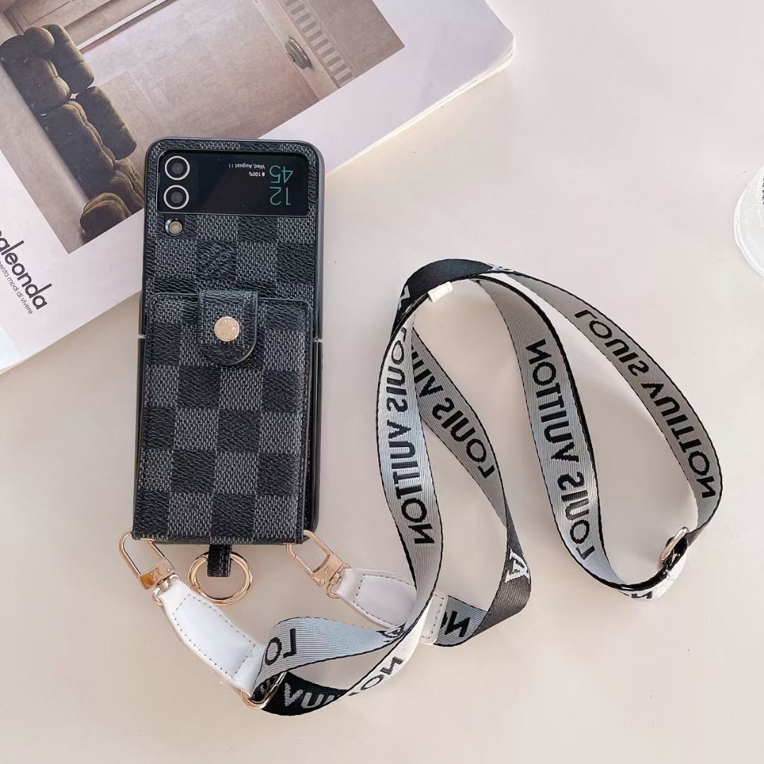 LV Phone Case With Card Slot Ring Holder Strap For Z Flip 3-7