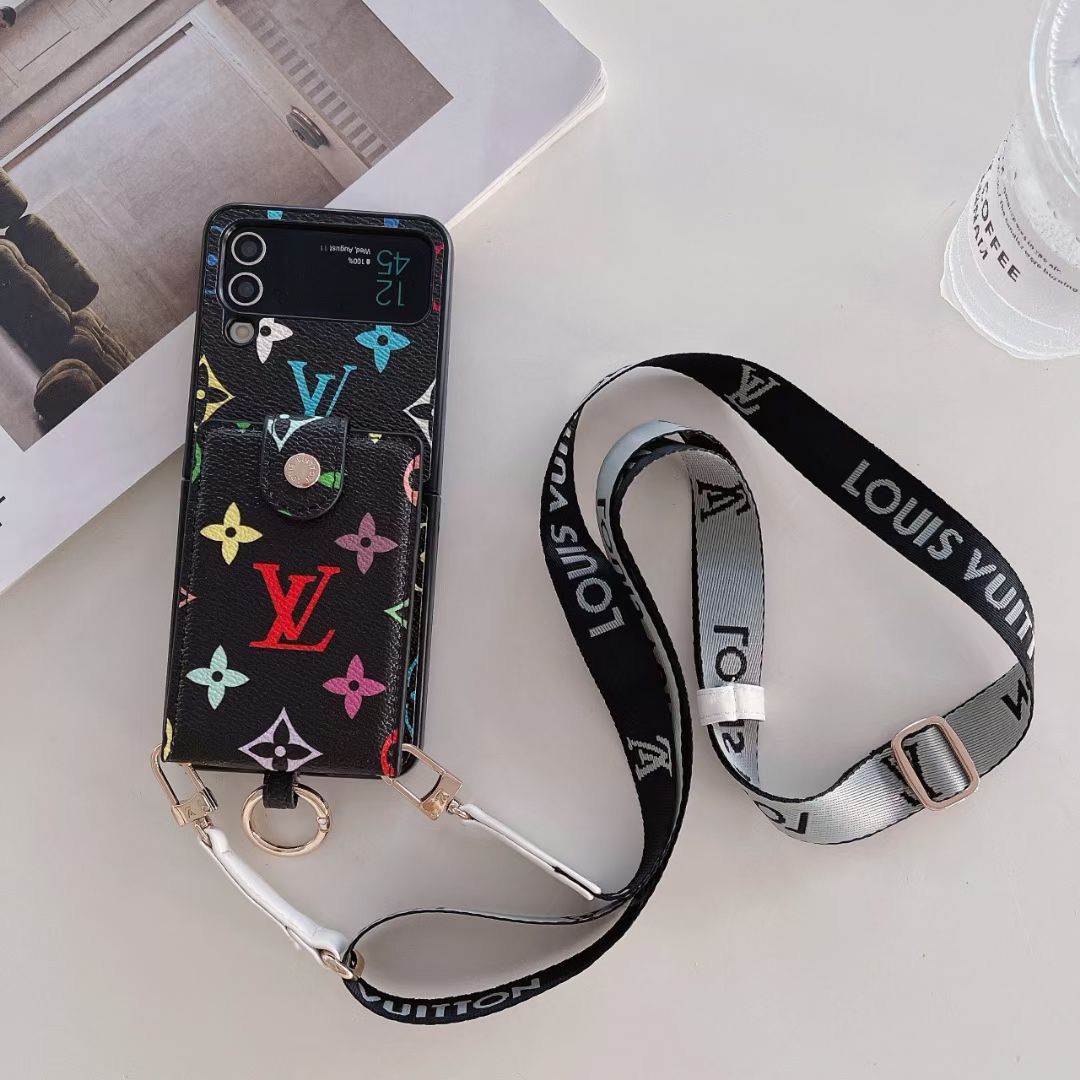 LV Phone Case With Card Slot Ring Holder Strap For Z Flip 3-7