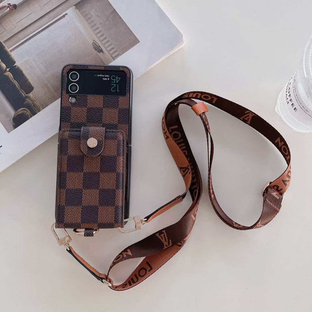 LV Phone Case With Card Slot Ring Holder Strap For Z Flip 3-7