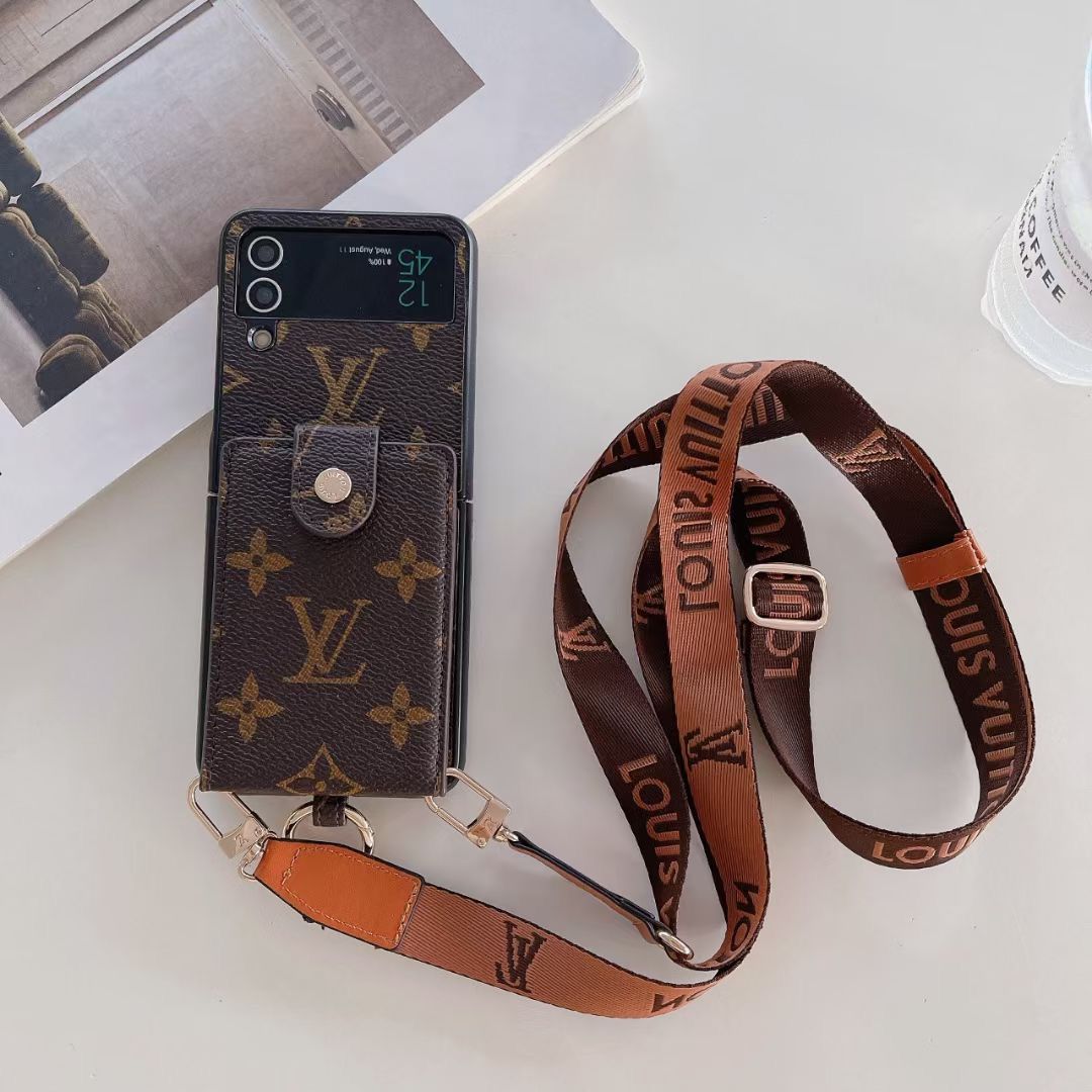 LV Phone Case With Card Slot Ring Holder Strap For Z Flip 3-7