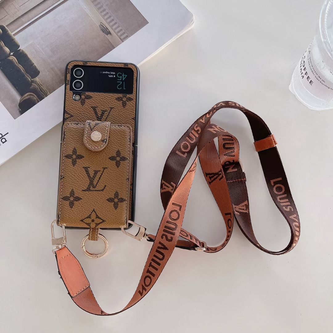 LV Phone Case With Card Slot Ring Holder Strap For Z Flip 3-7