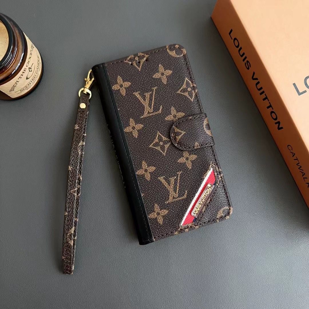 Louis Vuitton Leather Wallet Case for iPhone 12-16 Pro Max