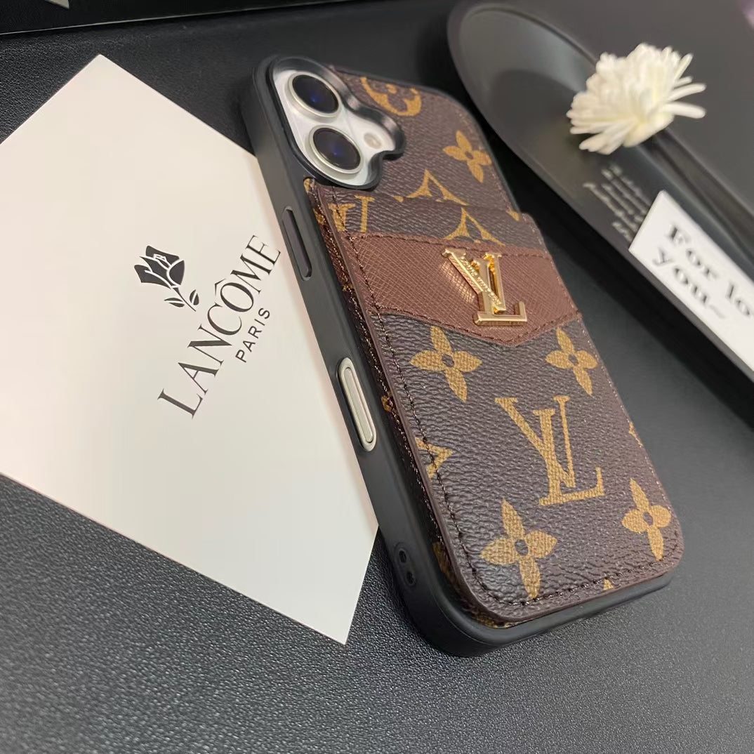 Luxury Monogram Leather Case With Card Wallet For iPhone 16-16 Plus
