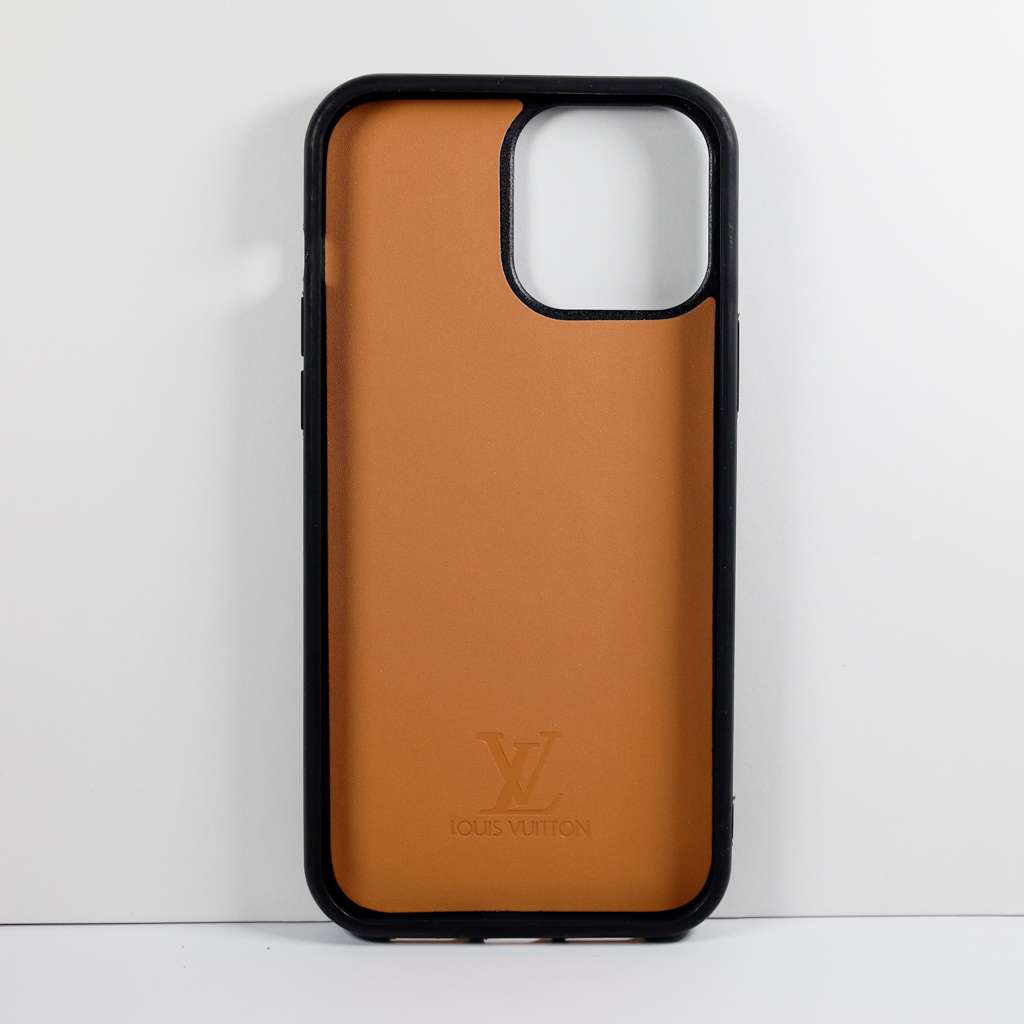 Brown Monogrammed Leather iPhone Case with Card Holder for 16-17 Pro Max