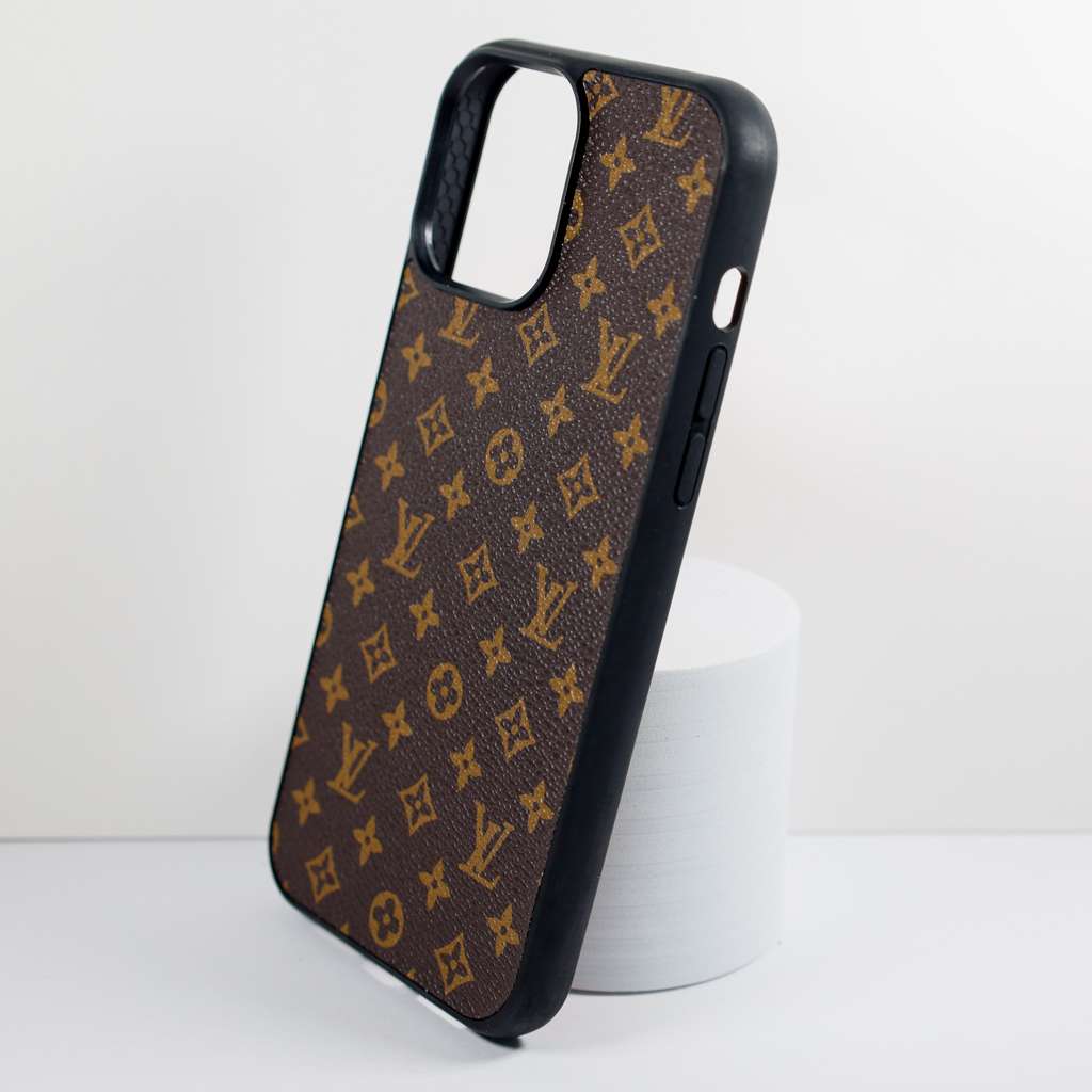 Brown Monogrammed Leather iPhone Case with Card Holder for 16-17 Pro Max