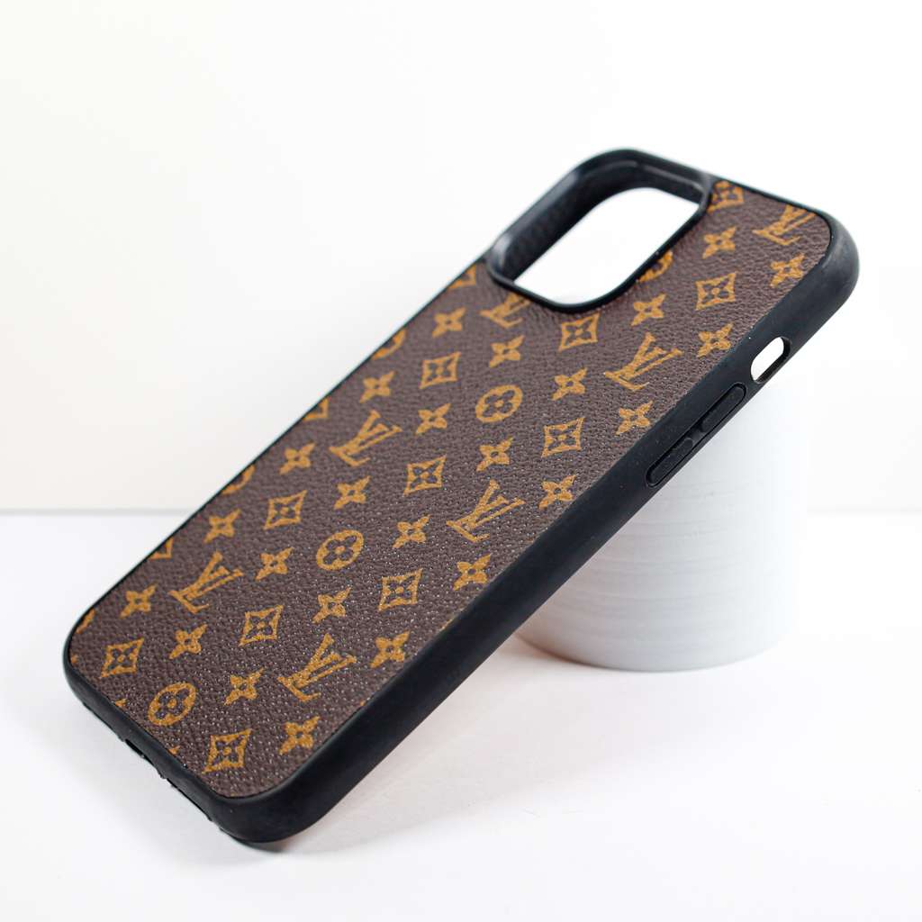 Brown Monogrammed Leather iPhone Case with Card Holder for 16-17 Pro Max