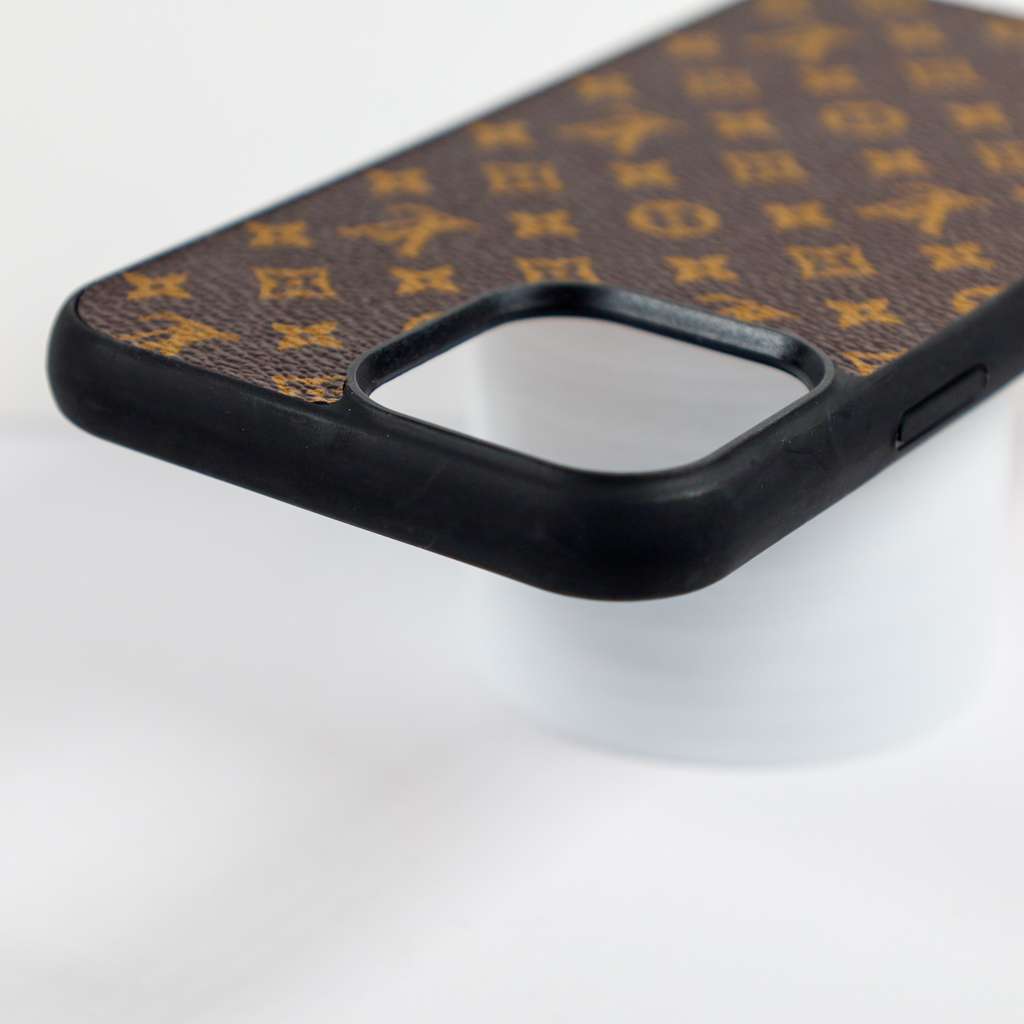 Brown Monogrammed Leather iPhone Case with Card Holder for 16-17 Pro Max