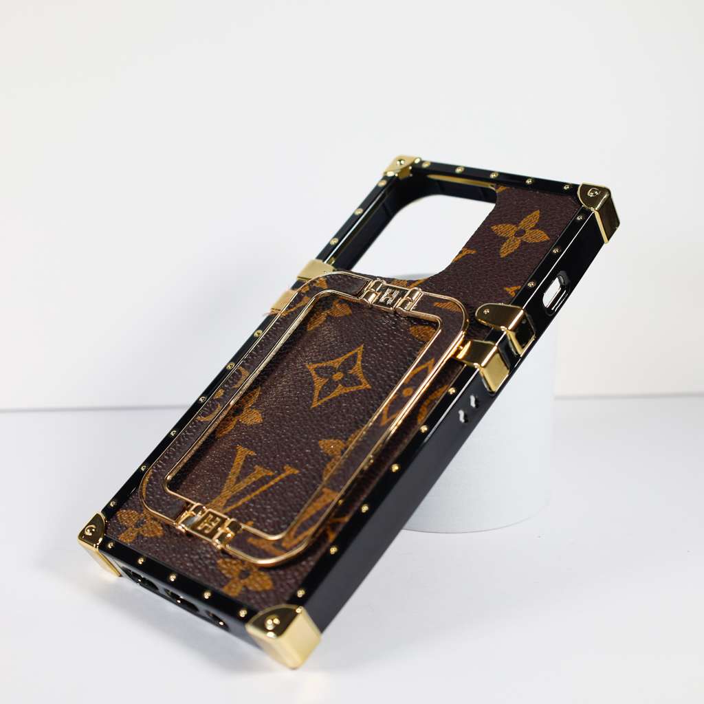 Brown Monogram Trunk Case With Kickstand For iPhone 11-16 Pro Max