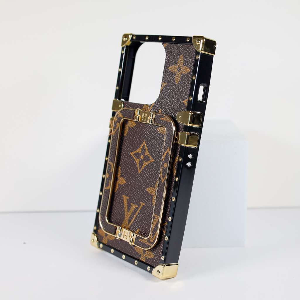 Brown Monogram Trunk Case With Kickstand For iPhone 11-16 Pro Max