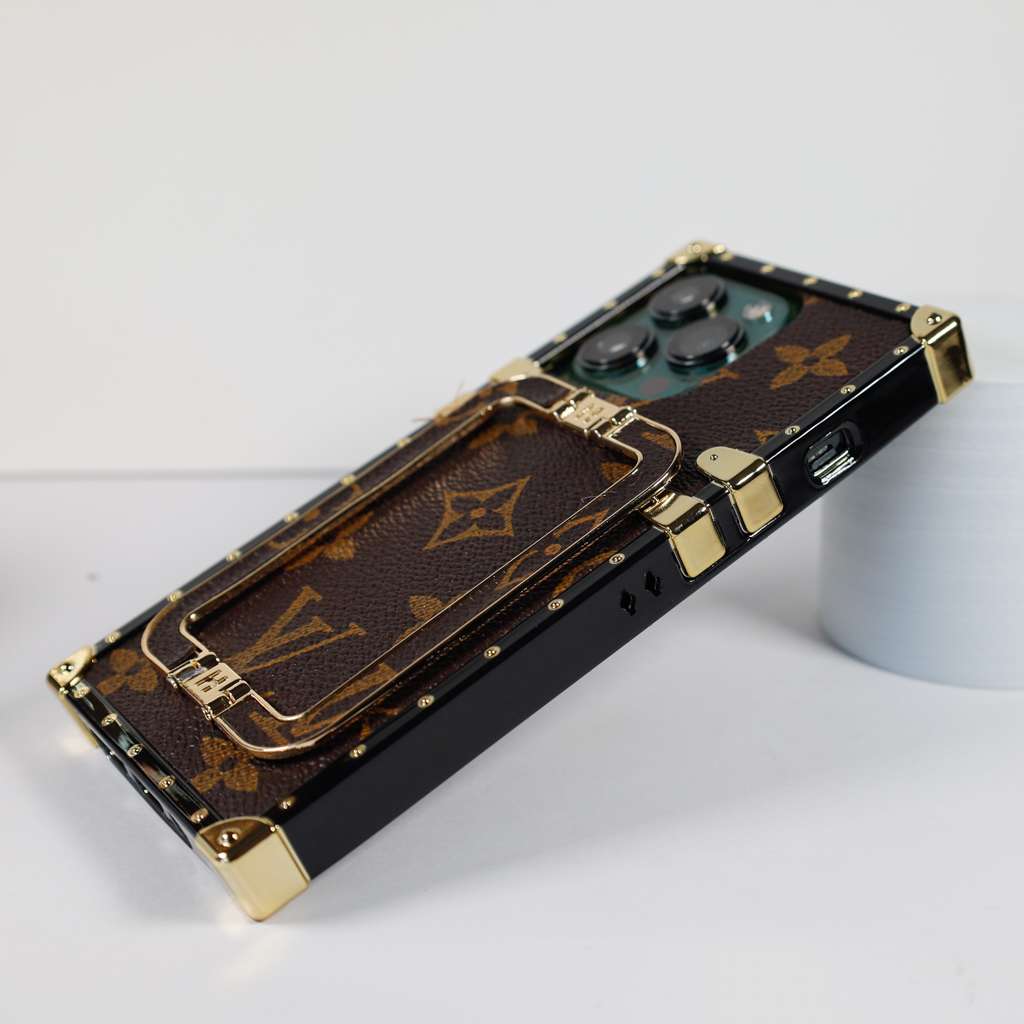 Brown Monogram Trunk Case With Kickstand For iPhone 11-16 Pro Max