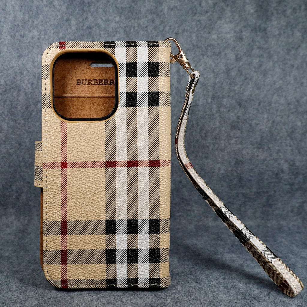 Burberry iPhone Wallet Case Cross Stripes for 11-17 Pro Max