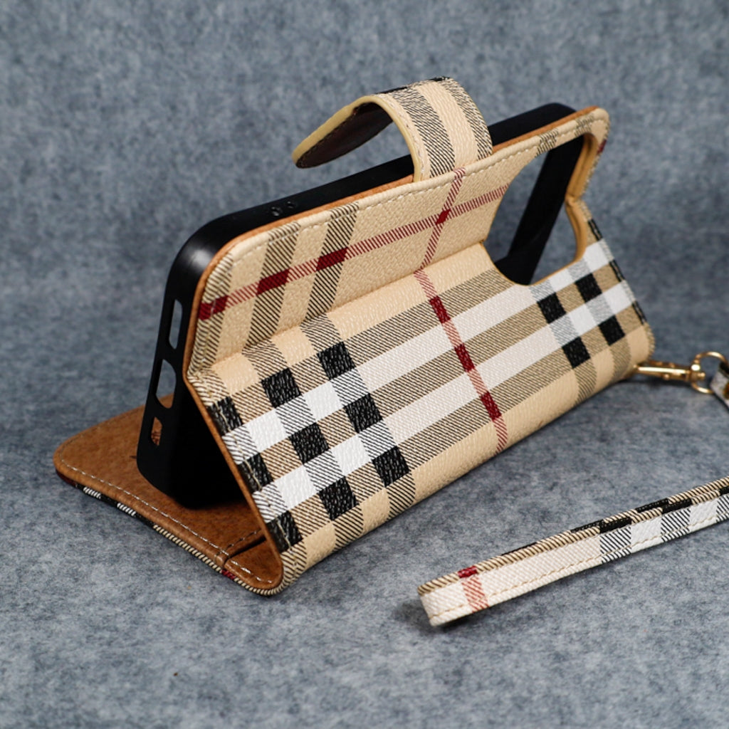 Burberry iPhone Wallet Case Cross Stripes for 11-17 Pro Max